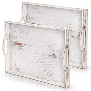 2 Pack Wooden Serving Tray Ottoman Coffee Table Farmhouse Decor Handles